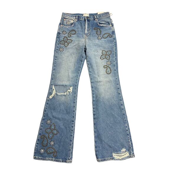 Free People We the Free Wiley Beaded Ripped Bootcut Jeans Size 28 - Picture 3 of 7